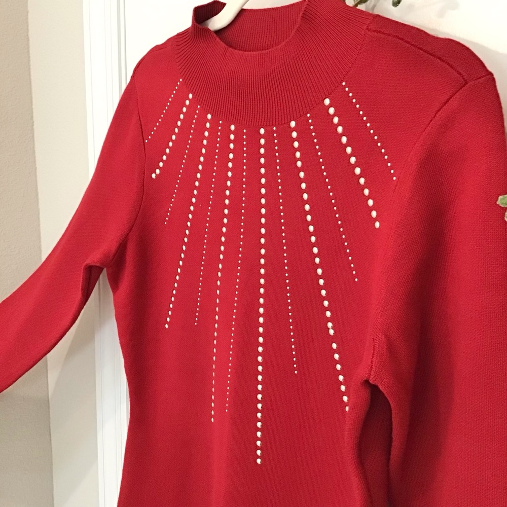 Nina Leonard Red/Gold Studded Dress Size M, EUC - Picture 3 of 6